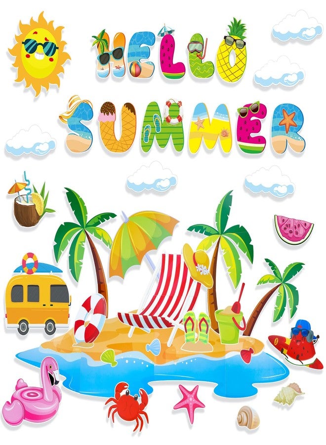 Konsait Summer Bulletin Board Decorations,Summer Cutouts for Bulletin Board, Big Island Beach Summer Theme Bulletin Board for Home Office Classroom Blackboard Wall Decor - Image 1