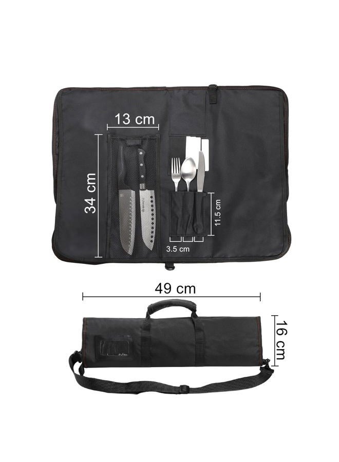 Tosnail Chef Knife Case Roll Bag with 21 Slots & 1 Large Zipper Pocket, Easy Carry Handle and Shoulder Strap - Black - Image 2