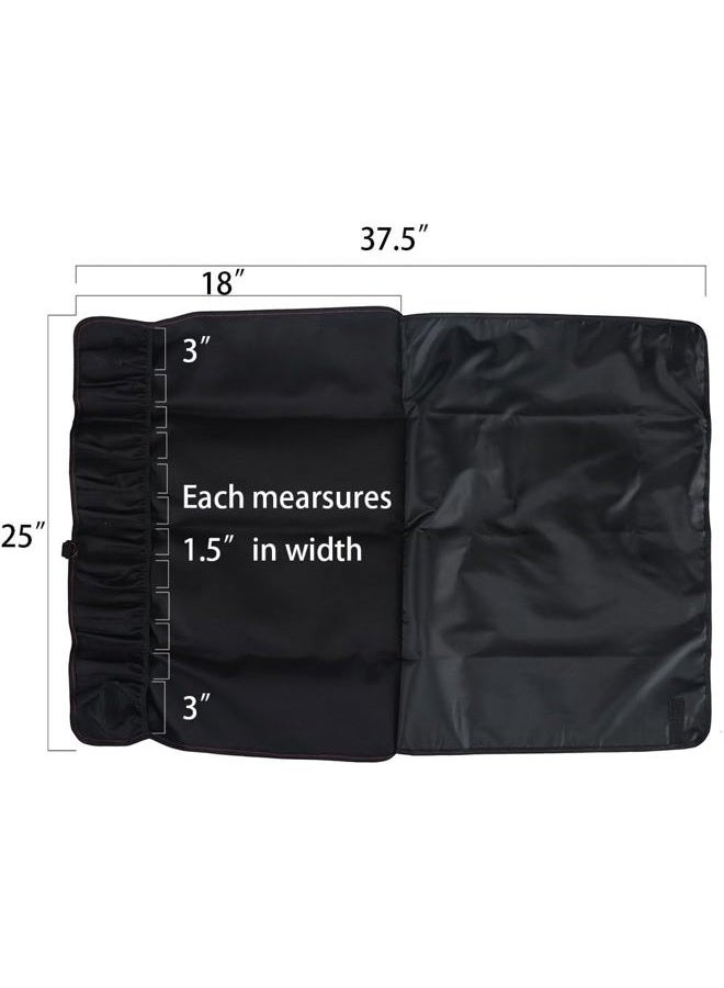 Tosnail Chef Knife Case Roll Bag with 21 Slots & 1 Large Zipper Pocket, Easy Carry Handle and Shoulder Strap - Black - Image 3