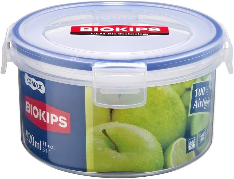 حاوية تخزين الطعام المستديرة Komax Biokips بسعة 920 مل – خالية من BPA، محكمة الإغلاق ومقاومة للتسرب – آمنة للاستخدام في الميكروويف والفريزر وغسالة الأطباق – موديل C21