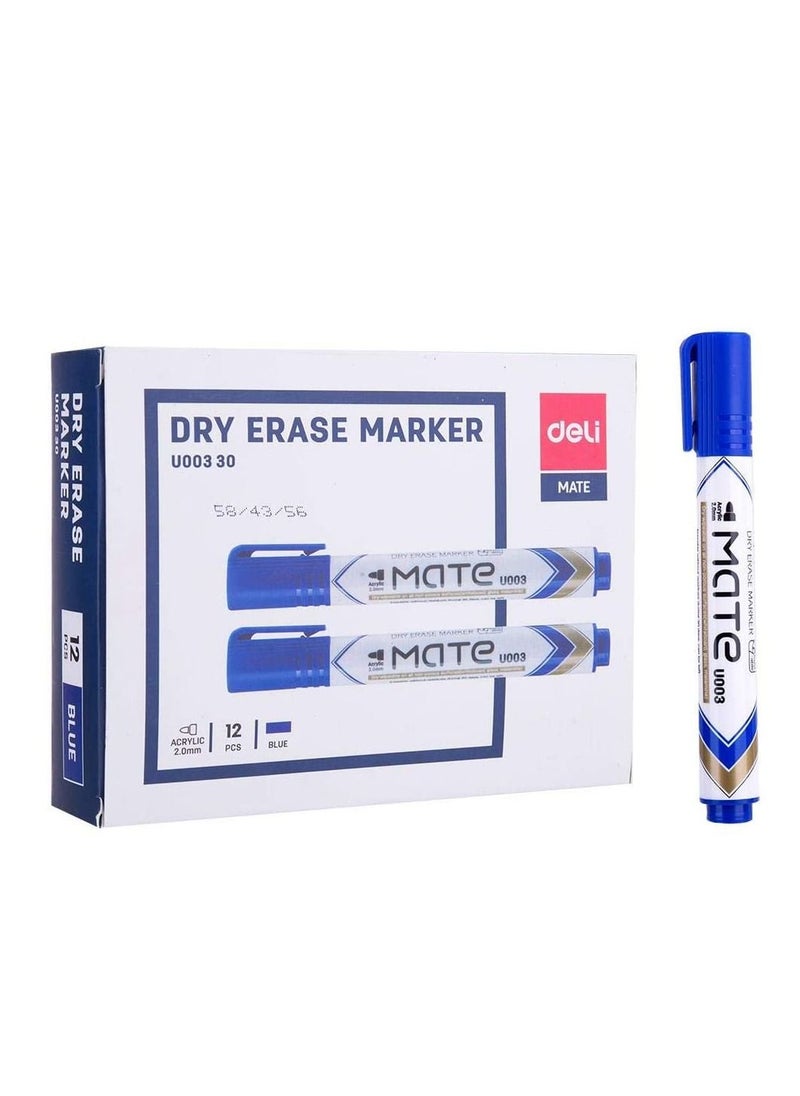 Deli 12-Piece Dry Erase Whiteboard Marker Bullet Tip Blue Ink  - Image 1