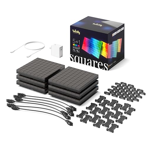 Twinkly Squares Starter Kit App-Controlled LED Wall Panels with 64 RGB (16 Million Colors) Pixels. Black. 1 Master Tile + 5 Extension Tiles. Indoor Panel Light Smart Home Lighting Decoration - Image 1