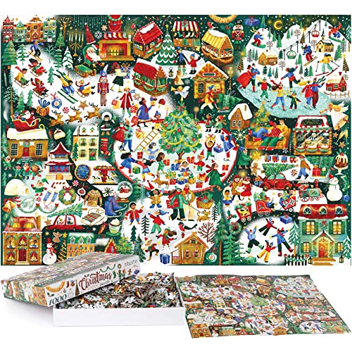 bopster 1000Piece Christmas Jigsaw Puzzle Illustrated Holiday Theme for Adults Kids Family Fun Puzzle Made from 100 Recycled Cardboard - Image 5