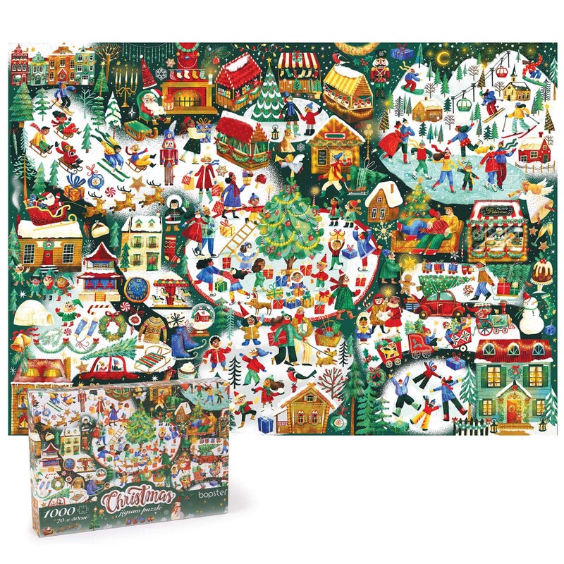 bopster 1000Piece Christmas Jigsaw Puzzle Illustrated Holiday Theme for Adults Kids Family Fun Puzzle Made from 100 Recycled Cardboard - Image 3