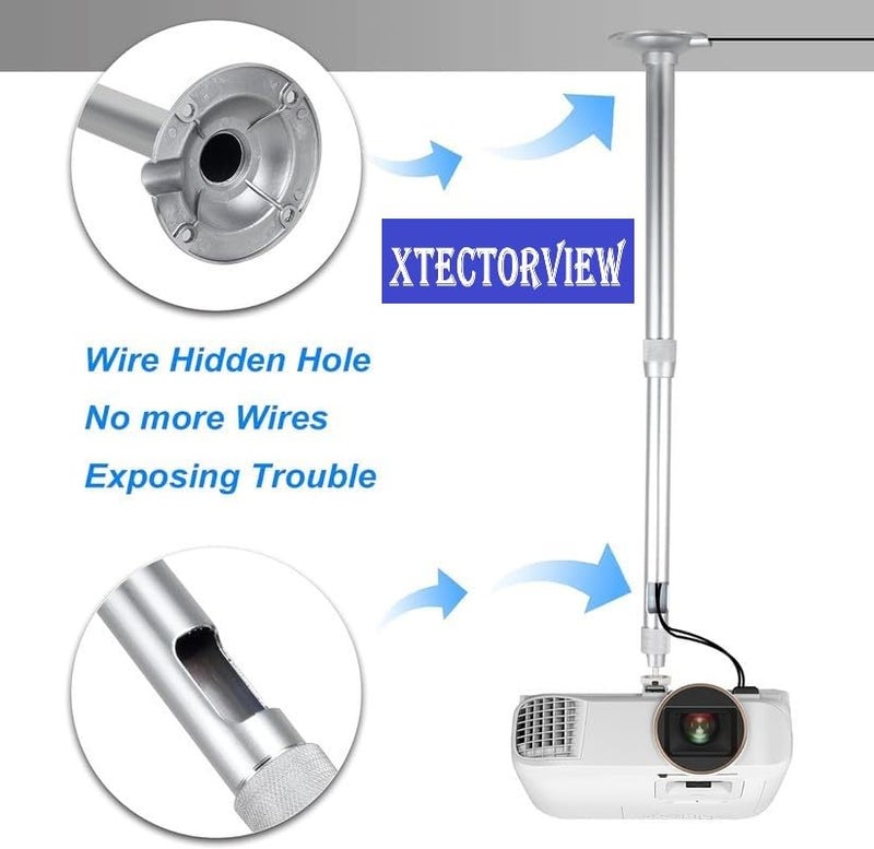 XTECTORVIEW 2FT CCTV Camera Bracket, Universal Ceiling Mount for Projector 360° Degree Rotatable Extendable Tilt Up to 12-24 Inch CCTV DVR, Single Screw Projector Stand Wall Mount -Weight Capacity 5KG - Image 4