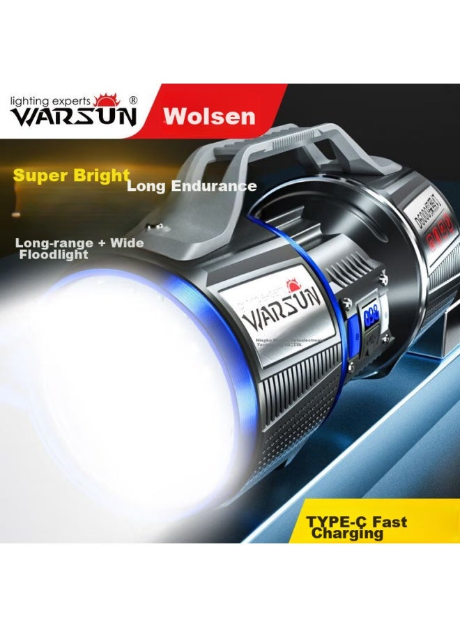 Warsun D6000 Flashlight, High-intensity Searchlight, Laser Handheld Torch, Long-range Rechargeable, Ultra-bright Patrol Mining Lamp - Image 1