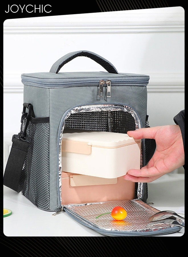 Joychic Solid Pattern Large Capacity Food Insulation Bag Antifouling and Leakproof Reusable Lunch Bag with Handle Strap for School Office Work Travel Outdoor - Image 2