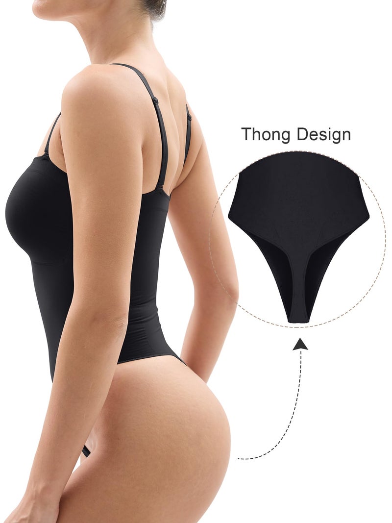 SHAPERX Strapless Bodysuit for Women Tummy Control Seamless Shapewear Thong Body Shaper with Invisible & Removable Straps,SZ5216-Black-XXS/XS - Image 2