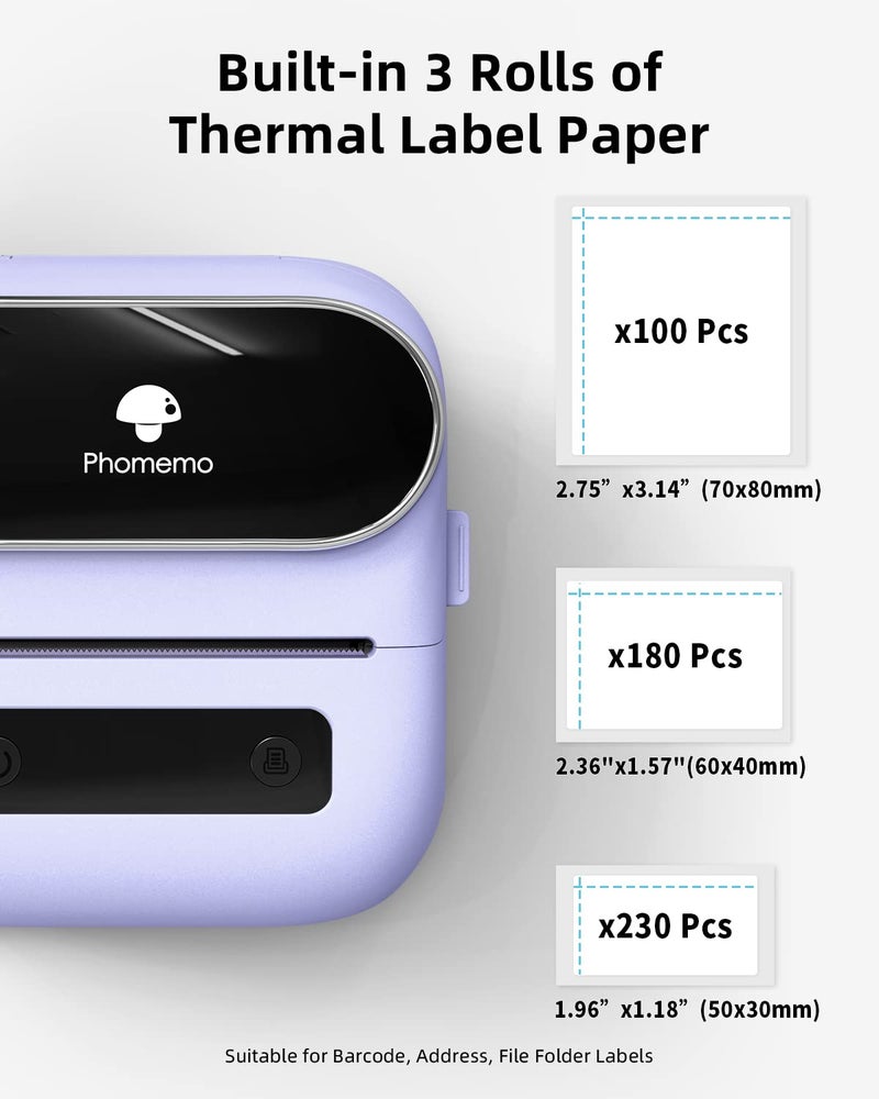 Phomemo Portable Thermal Bluetooth Label Makers - Wireless Thermal Label Printer for Address, Labeling, Mailing, File Folder Label, Office Supplies Organizing, Easy to Use, with 3 Roll Label - Image 3