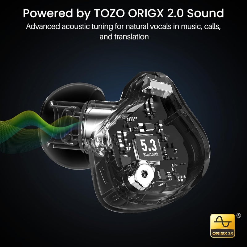 TOZO T18 Bluetooth 5.3 True Wireless Stereo Earbuds IPX8 Waterproof in Ear Headset Call Noise Reduction Headphones with Digital Display and Transparent Case Long Standby Earphones Black - Image 4