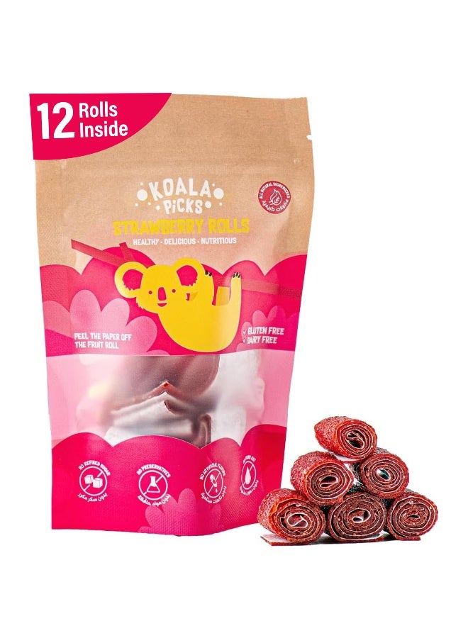 Koala Picks Fruit Rolls 66g - 12pcs Strawberry Rolls, Free from Artificial Flavor, Preservatives, Gluten, Dairy & Refined Sugar - Healthy Snack for Kids, Tasty & Nutritious Treat - Image 1
