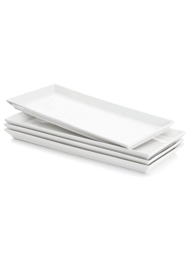 Sweese Rectangular Porcelain Platters, Serving Trays for Parties, 13.8 Inch Large Serving Dishes for Steak, Taco, Sushi, Appetizer, Cake - Dishwasher & Oven Safe - Set of 4, White - Image 1