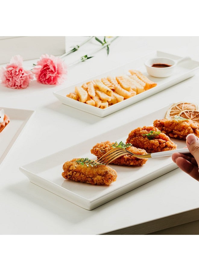 Sweese Rectangular Porcelain Platters, Serving Trays for Parties, 13.8 Inch Large Serving Dishes for Steak, Taco, Sushi, Appetizer, Cake - Dishwasher & Oven Safe - Set of 4, White - Image 3