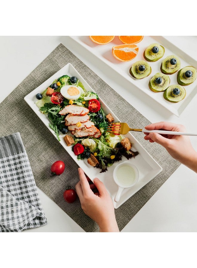 Sweese Rectangular Porcelain Platters, Serving Trays for Parties, 13.8 Inch Large Serving Dishes for Steak, Taco, Sushi, Appetizer, Cake - Dishwasher & Oven Safe - Set of 4, White - Image 5
