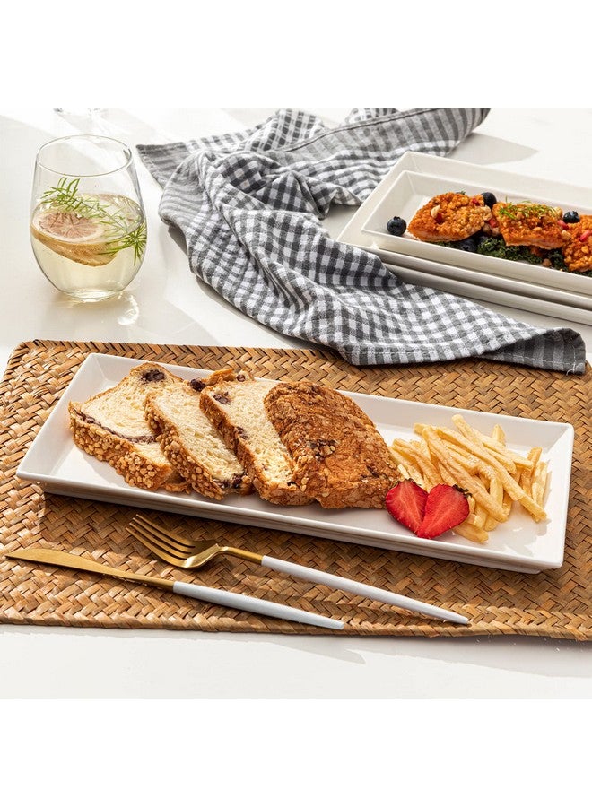 Sweese Rectangular Porcelain Platters, Serving Trays for Parties, 13.8 Inch Large Serving Dishes for Steak, Taco, Sushi, Appetizer, Cake - Dishwasher & Oven Safe - Set of 4, White - Image 4