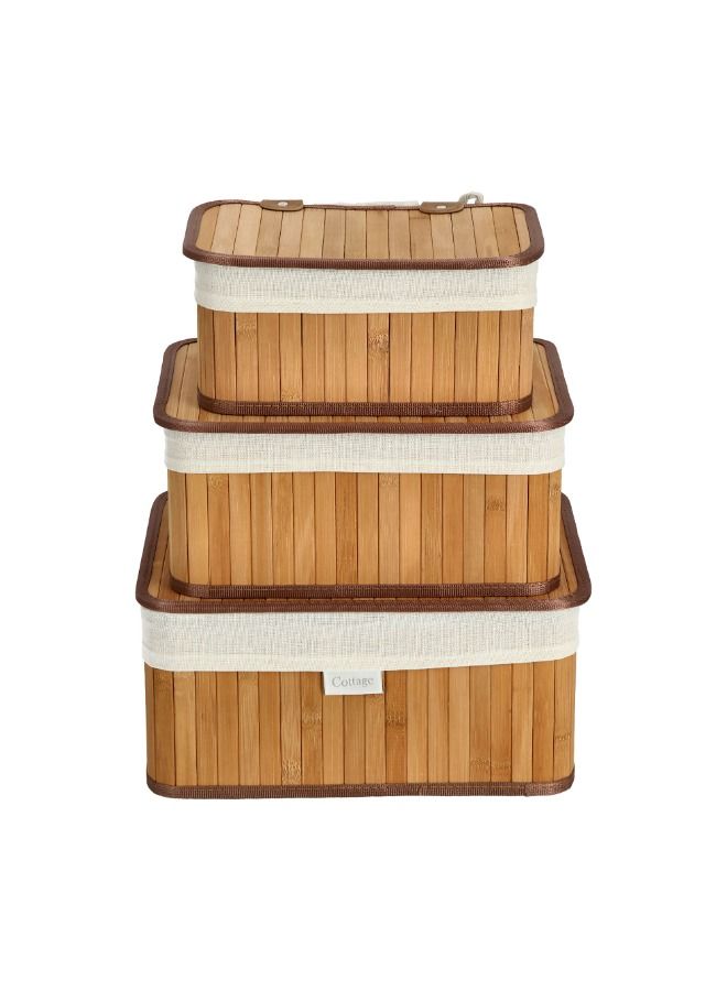 3 PCS Bamboo Basket Set With Lid Natural 36x26x17 / 33x23x15 / 28x18x13  - Image 2