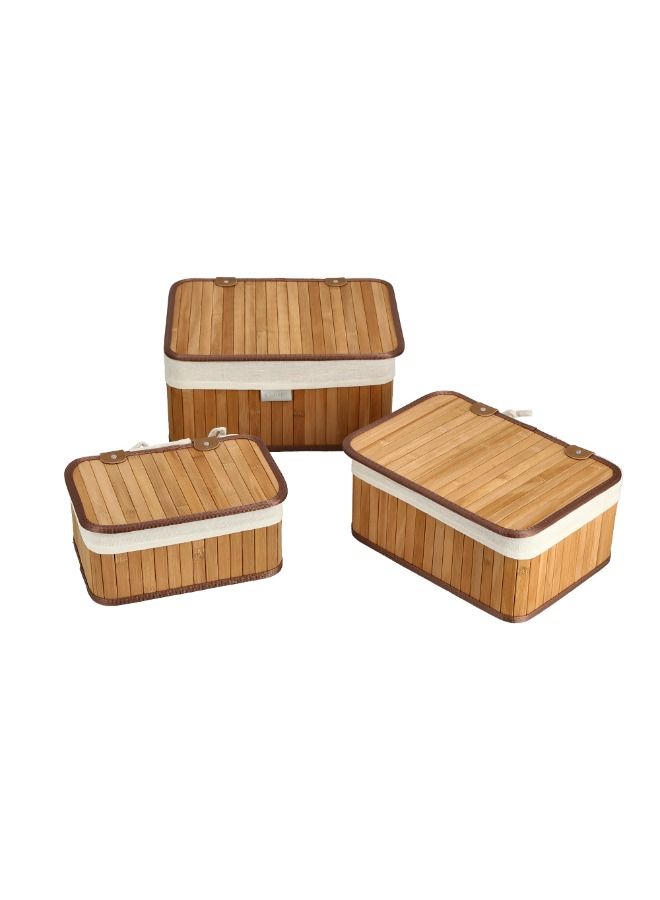 3 PCS Bamboo Basket Set With Lid Natural 36x26x17 / 33x23x15 / 28x18x13  - Image 3