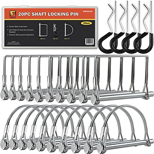 Wellmax 20 Pcs Shaft Locking Pin in 1/4 Diameter Zinc-Plated Heavy Duty Safety Pins, Bonus 4 Pcs Heavy Duty Trailer Hitch Pin for Trailer Lock and Hitch Pin Lock for Farm Lawn Garden Wagons (Silver) - Image 1