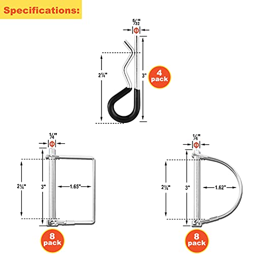 Wellmax 20 Pcs Shaft Locking Pin in 1/4 Diameter Zinc-Plated Heavy Duty Safety Pins, Bonus 4 Pcs Heavy Duty Trailer Hitch Pin for Trailer Lock and Hitch Pin Lock for Farm Lawn Garden Wagons (Silver) - Image 3