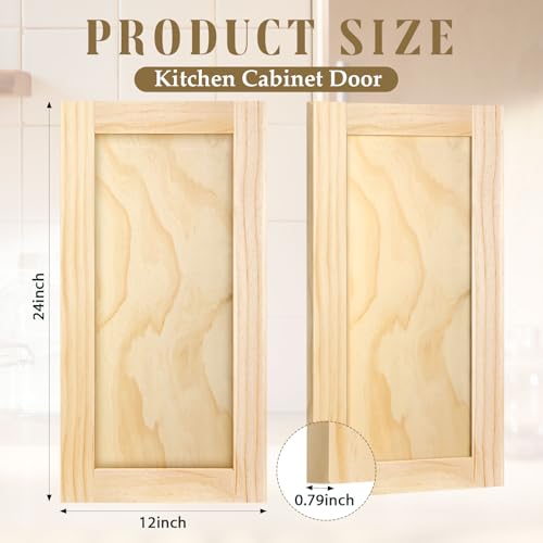 Cinnvoice 2 Pcs 12 W x 24 H Unfinished Pine Kitchen Cabinet Door Replacement with 4 Pcs Cabinet Hinges Wood Shaker Door Front Replacement for Kitchen Bathroom Vanity - Image 3
