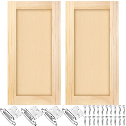 Cinnvoice 2 Pcs 12 W x 24 H Unfinished Pine Kitchen Cabinet Door Replacement with 4 Pcs Cabinet Hinges Wood Shaker Door Front Replacement for Kitchen Bathroom Vanity - Image 1