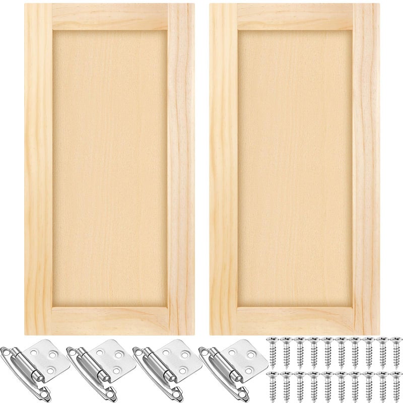 Cinnvoice 2 Pcs 12 W x 24 H Unfinished Pine Kitchen Cabinet Door Replacement with 4 Pcs Cabinet Hinges Wood Shaker Door Front Replacement for Kitchen Bathroom Vanity - Image 2