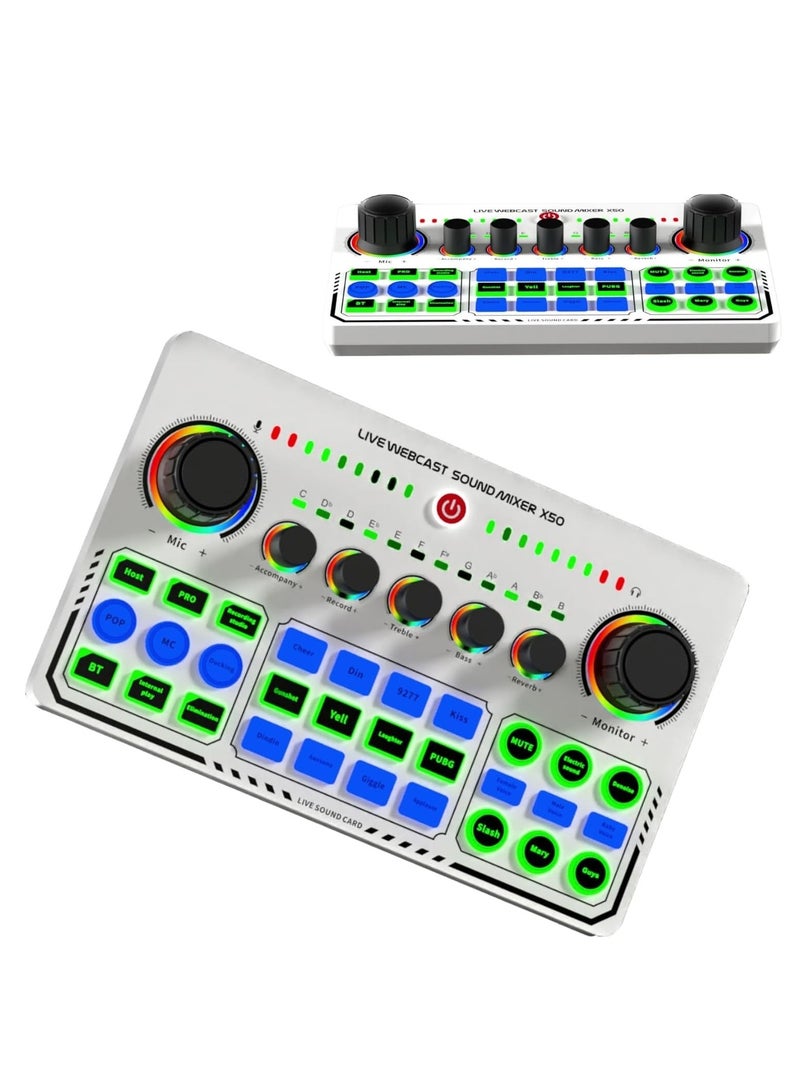 Bewinner X50 Live Sound Card, 12 Warm Up Sound Effects One Touch Mute USB External Sound Card DJ Mixer for Live Streaming, PC, Recording - Image 1