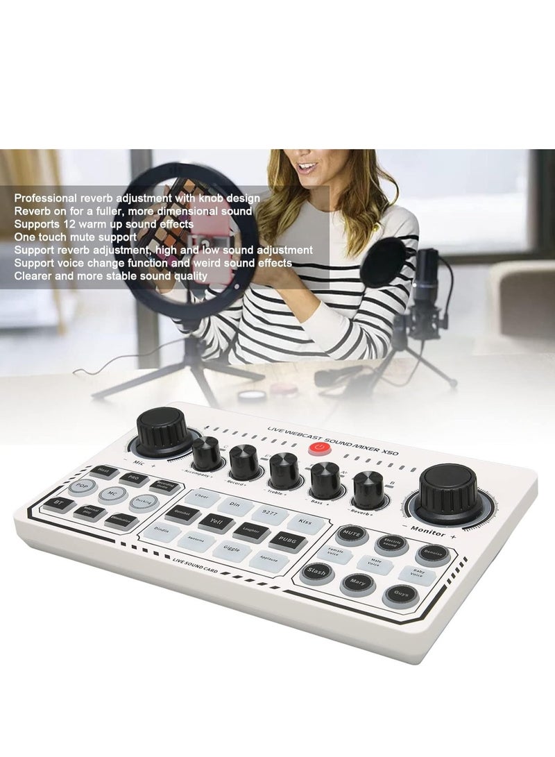 Bewinner X50 Live Sound Card, 12 Warm Up Sound Effects One Touch Mute USB External Sound Card DJ Mixer for Live Streaming, PC, Recording - Image 2