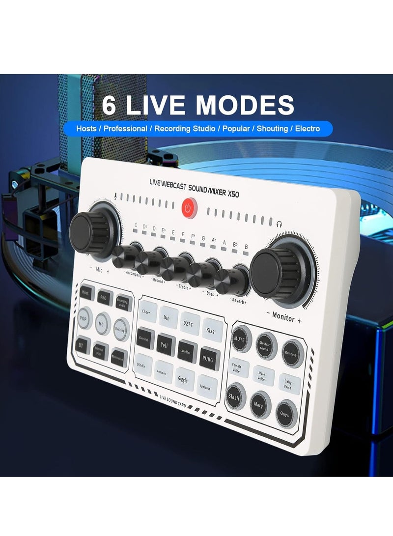 Bewinner X50 Live Sound Card, 12 Warm Up Sound Effects One Touch Mute USB External Sound Card DJ Mixer for Live Streaming, PC, Recording - Image 5