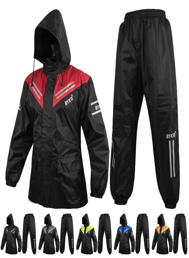 BYKR Waterproof Outdoors Motorcycle Rain Suits for Men & Women Cycling 2-Piece Breathable & Windproof Wet Weather Protection Motocross Rain Gear Reflective Rainwear All Sports Riding Rainsuit Red L - Image 1