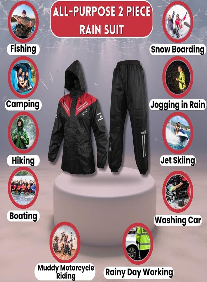 BYKR Waterproof Outdoors Motorcycle Rain Suits for Men & Women Cycling 2-Piece Breathable & Windproof Wet Weather Protection Motocross Rain Gear Reflective Rainwear All Sports Riding Rainsuit Red L - Image 2