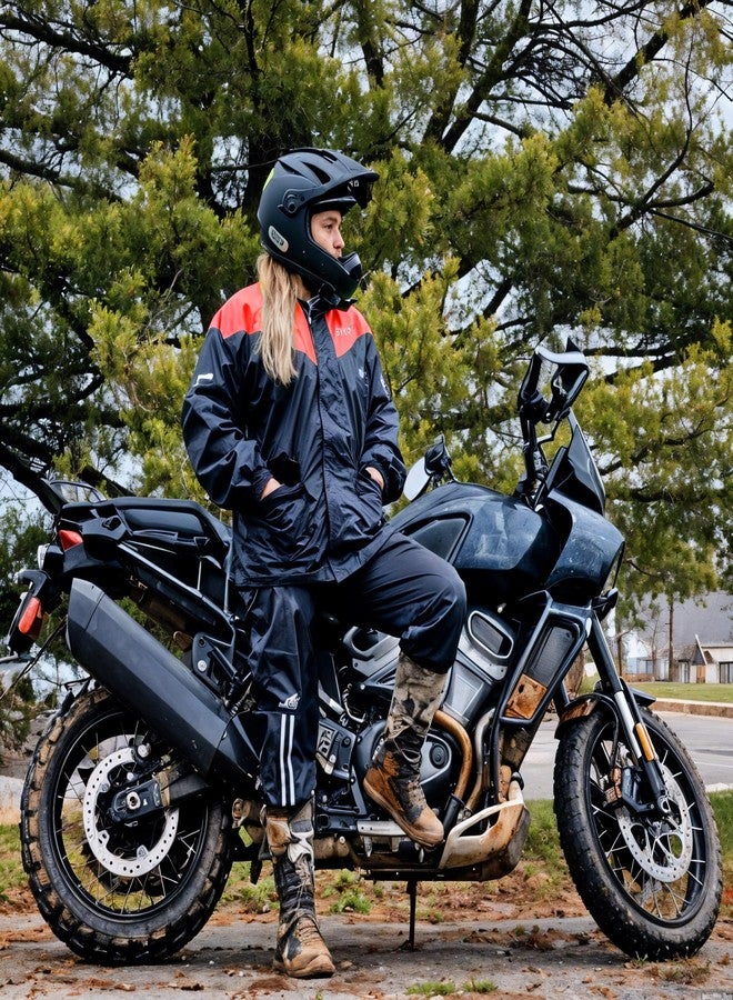 BYKR Waterproof Outdoors Motorcycle Rain Suits for Men & Women Cycling 2-Piece Breathable & Windproof Wet Weather Protection Motocross Rain Gear Reflective Rainwear All Sports Riding Rainsuit Red L - Image 3