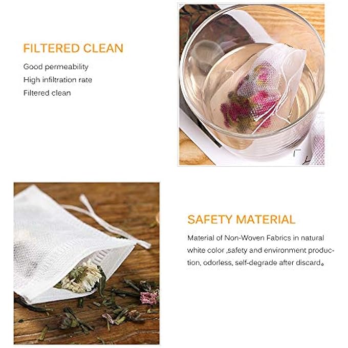 ريحني 400 كيس فلتر شاي للاستخدام مرة واحدة، أكياس شاي سائبة بسلك سحب من القطن، مقاس 354 × 275 بوصة - Image 4