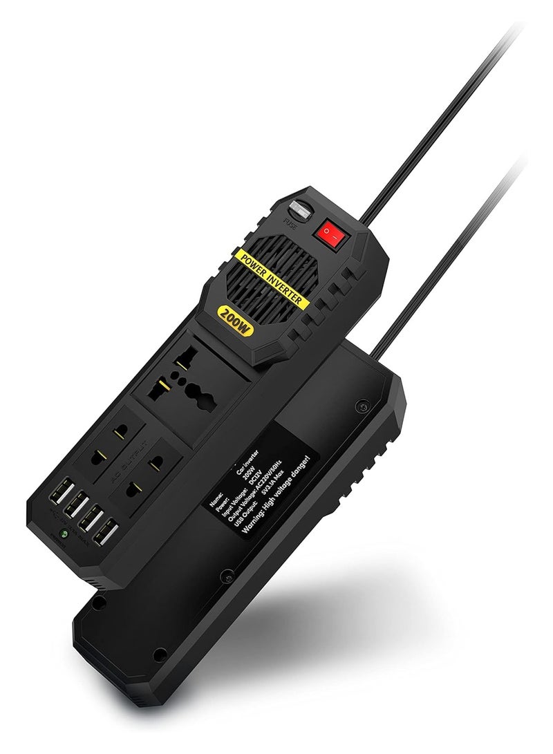 Rabos 200W Power Inverter DC 12V to AC 220V Car Power Inverter With 4 USB Ports Multi-Protection Car Charger Adapter - Image 2