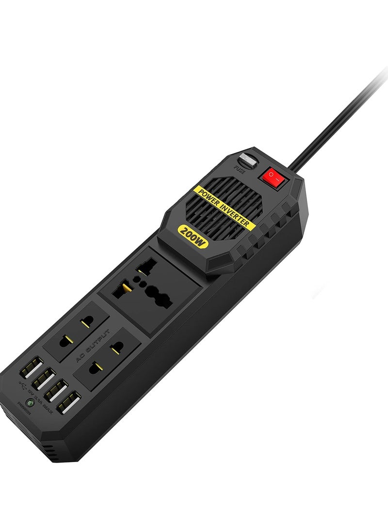Rabos 200W Power Inverter DC 12V to AC 220V Car Power Inverter With 4 USB Ports Multi-Protection Car Charger Adapter - Image 1