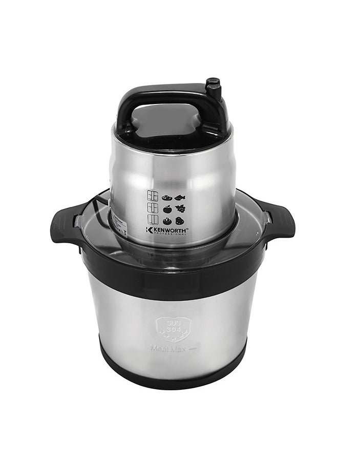 KENWORTH 6L Stainless Steel Multifunctional Dual Speed Regulation Double Layer Four Blade Knife Cooking Machine, Household Meat Grinder, Meat Shredder, and Dumpling Filling Grinder  - Image 3