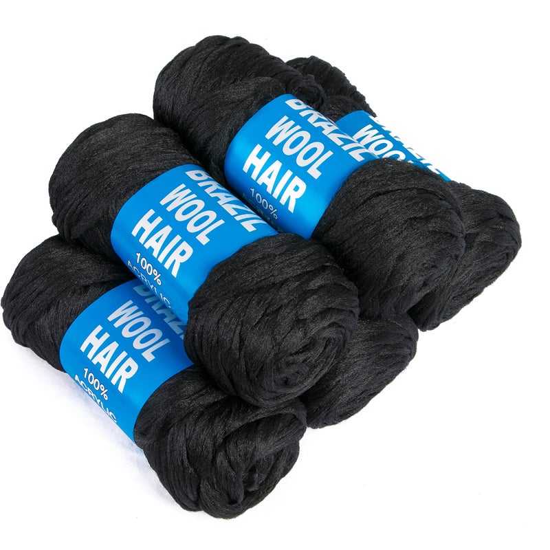 Modpion 5Roll Brazilian Yarn Wool Hair Arylic Yarn for Hair Crochet Braid Twist Warps Black Color - Image 4