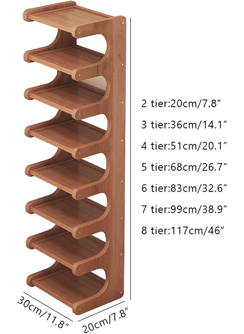 Bukela Shoe Rack for Entryway, Vertical Bamboo Storage Tower, 8 Tier Wooden Shelf for Small Spaces, Perfect for Front Door or Garage - Dimensions: 11.8" L x 7.8" W x 46.1" H - Image 2