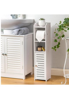 AOJEZOR Toilet Paper Holder Stand: Bathroom Storage Cabinet Beside Toilet for Small Space Bathroom with Toilet Roll Holder - White by AOJEZOR  - Image 1