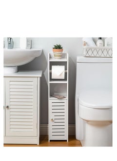 AOJEZOR Toilet Paper Holder Stand: Bathroom Storage Cabinet Beside Toilet for Small Space Bathroom with Toilet Roll Holder - White by AOJEZOR  - Image 2