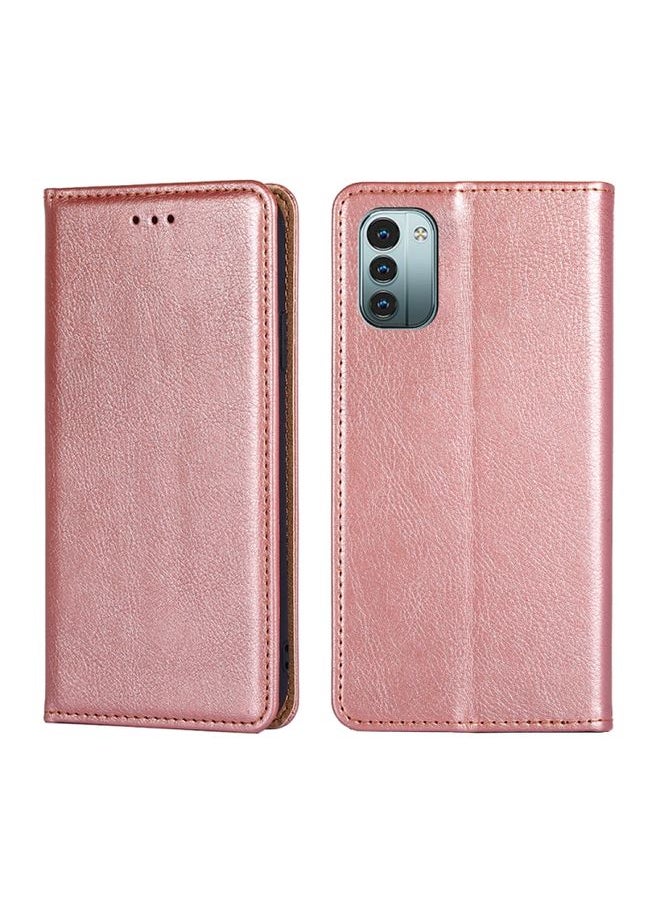 HuHa Case Cover For For Nokia G21 / G11 Gloss Oil Solid Color Magnetic Flip Leather Phone Case(Rose Gold) 