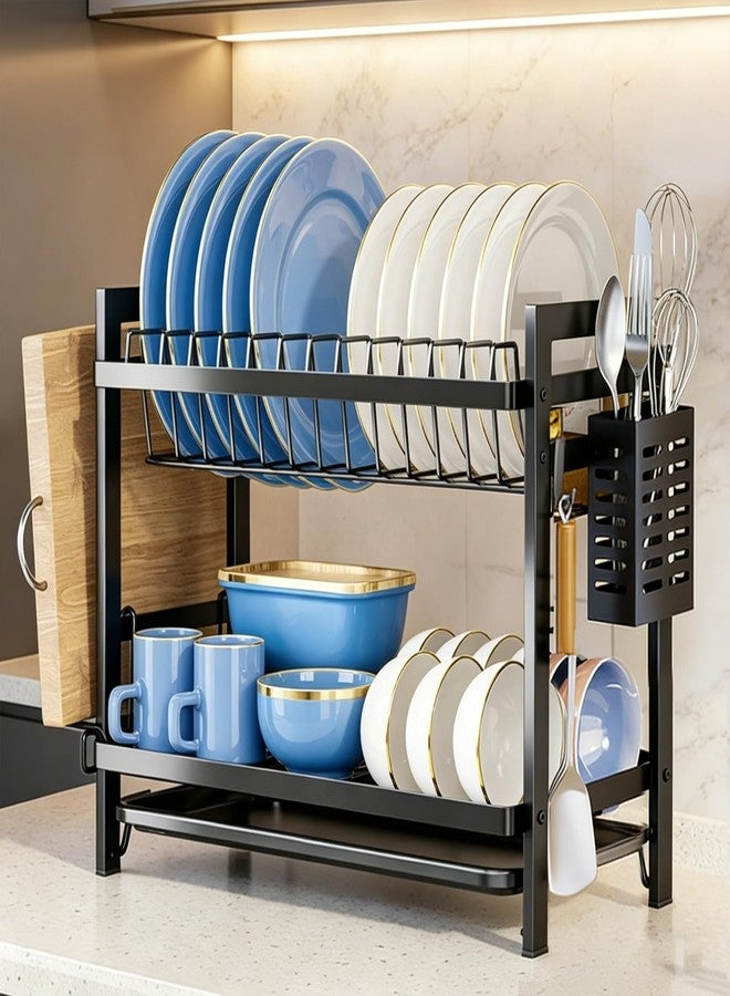 COMFYHOME Utensils Drying Rack,2-Tier Stainless Steel Dish Drying Rack, Saving Countertop Organizer with Drainboard, Drainer Tray & Utensil Holder,Rust-Resistant Suitable for Plates, Cutlery, Bowls - Image 1