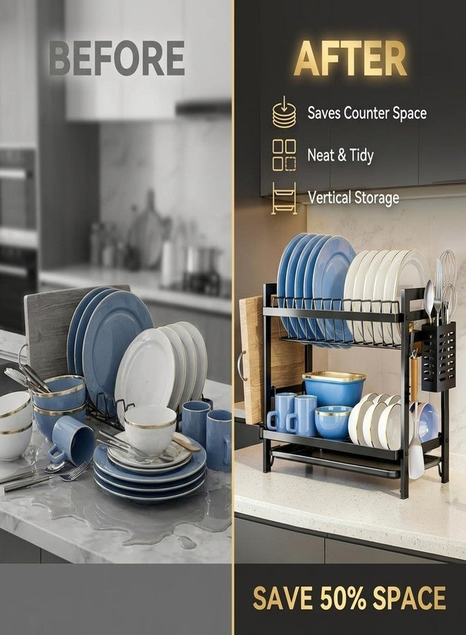 COMFYHOME Utensils Drying Rack,2-Tier Stainless Steel Dish Drying Rack, Saving Countertop Organizer with Drainboard, Drainer Tray & Utensil Holder,Rust-Resistant Suitable for Plates, Cutlery, Bowls - Image 5