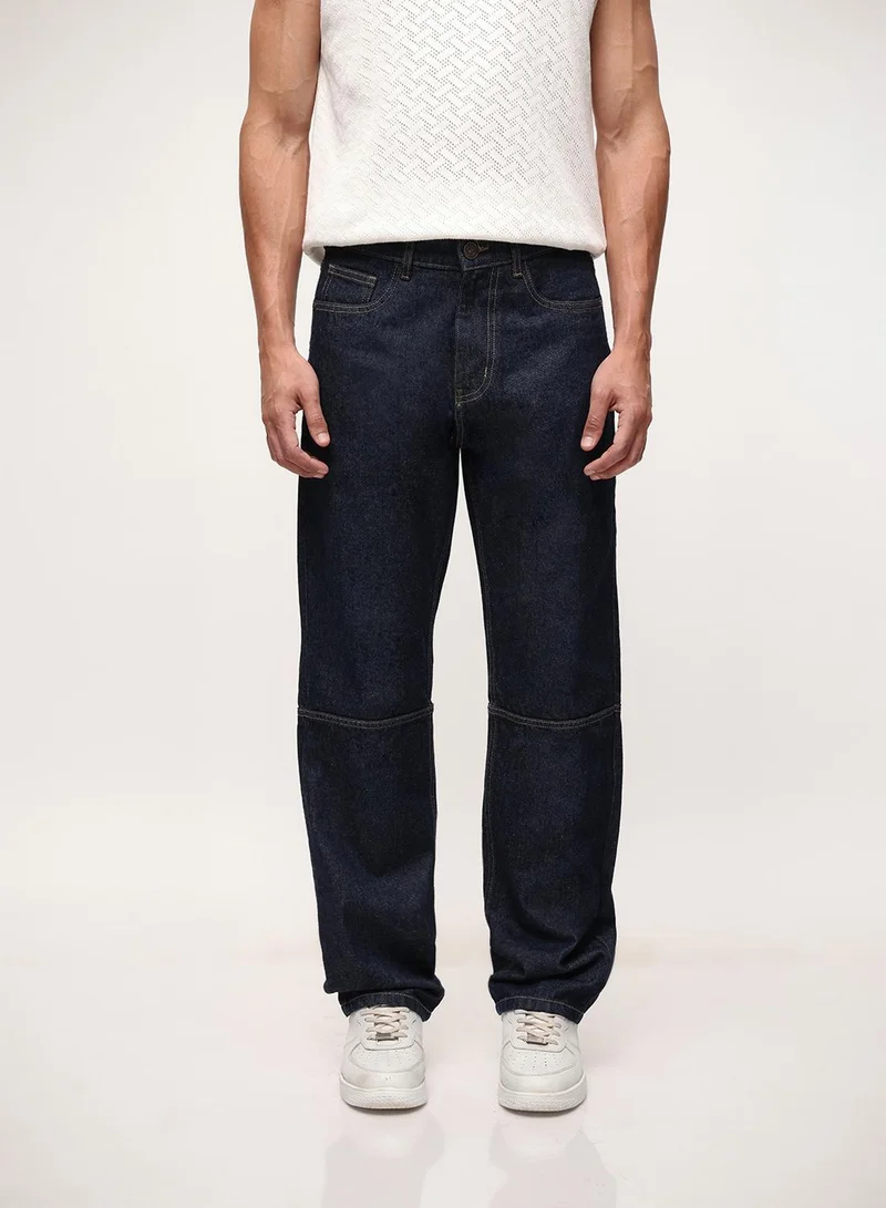 دينيس لينغو Blue 100% Cotton Washed Pattern Straight Fit Denim Jeans For Men