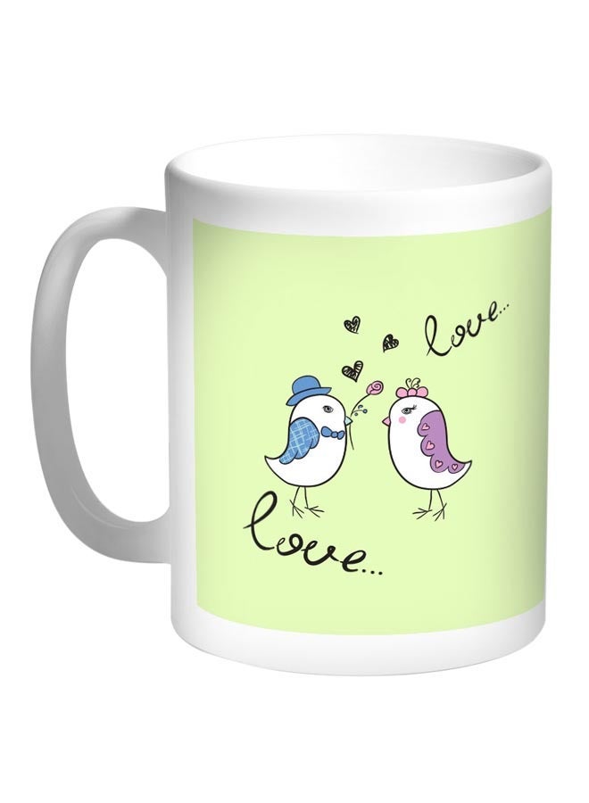 RYN Love Birds Printed Coffee Mug Light Green/White 11ounce