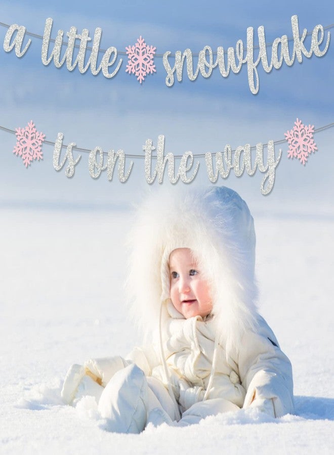 MZ.ogm Little Snowflake Baby Shower Banner - Winter Wonderland Decorations for Girl Gender Reveal - Image 5