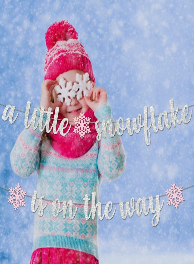 MZ.ogm Little Snowflake Baby Shower Banner - Winter Wonderland Decorations for Girl Gender Reveal - Image 4