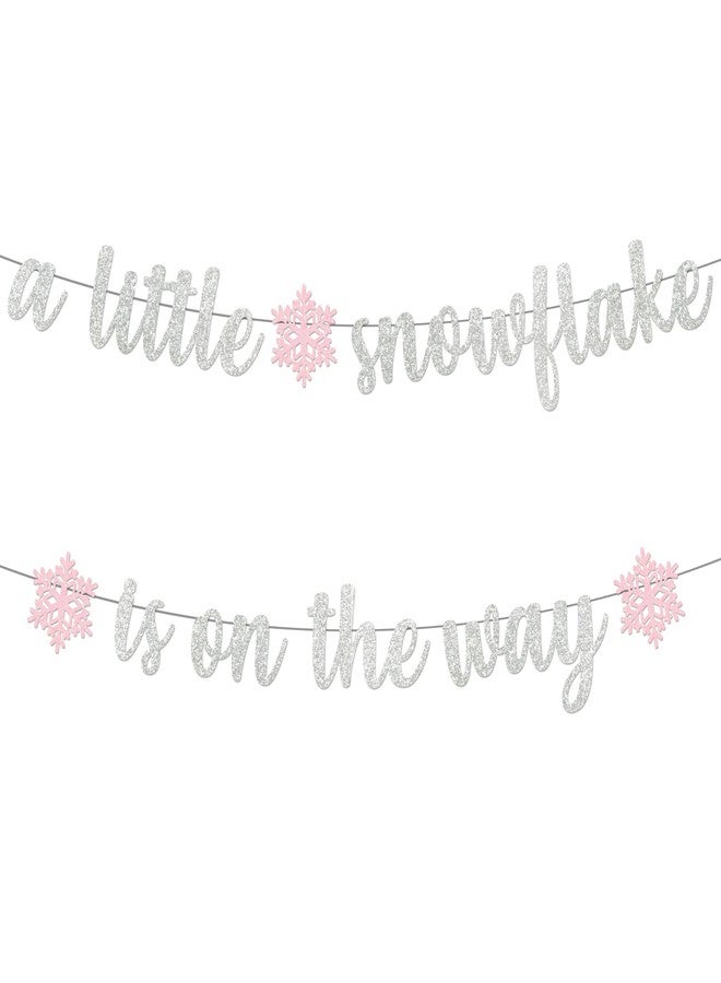 MZ.ogm Little Snowflake Baby Shower Banner - Winter Wonderland Decorations for Girl Gender Reveal - Image 1