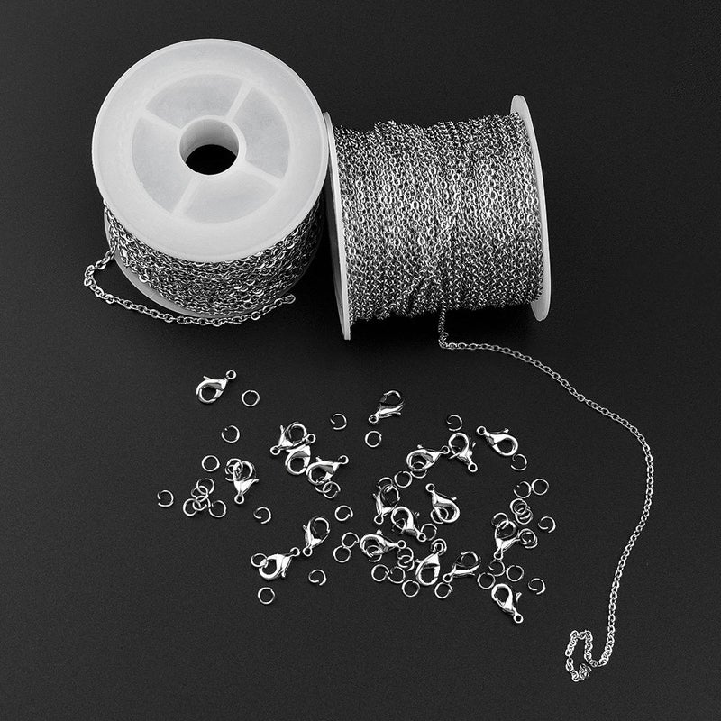 WXJ13 36 Feet Silver Stainless Steel Link Cable Chain with 20 Lobster Clasps and 30 Jump Rings for Men Women Jewelry Chain DIY Making, 2.0mm - Image 3