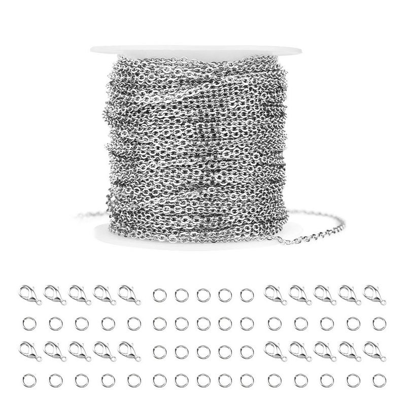 WXJ13 36 Feet Silver Stainless Steel Link Cable Chain with 20 Lobster Clasps and 30 Jump Rings for Men Women Jewelry Chain DIY Making, 2.0mm - Image 1